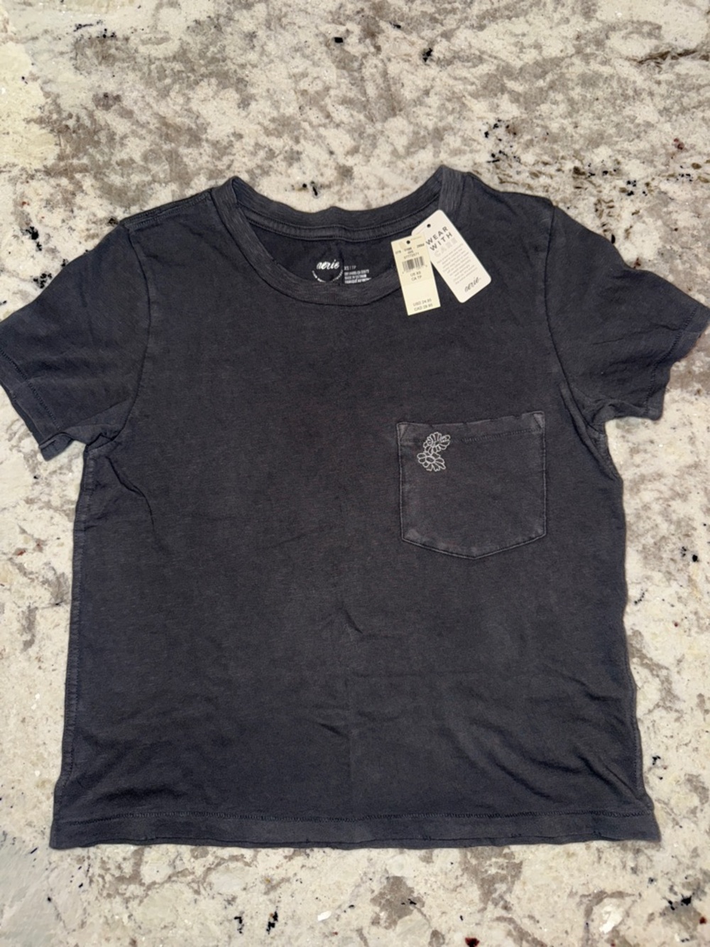 aerie Short Sleeve Pocket Tee with flower detail